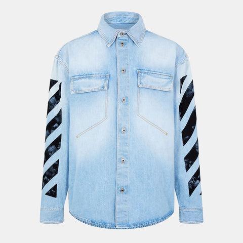 Men’s Light Blue Graphic Denim Shirt
