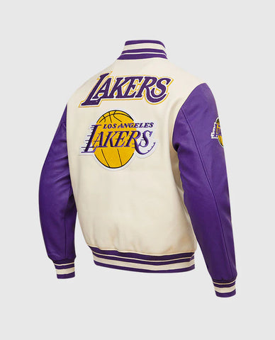 NBA Los Angeles Lakers  Men's Haf White Varsity Jacket Leather Sleeves