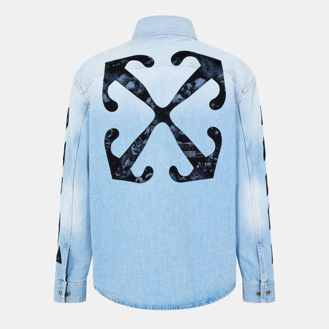 Men’s Light Blue Graphic Denim Shirt