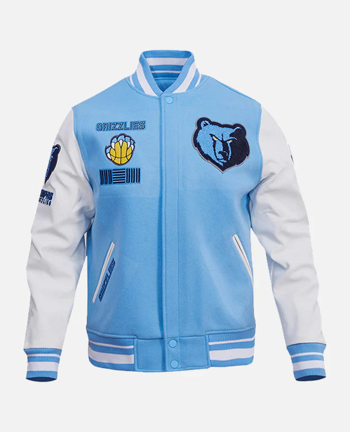 NBA Memphis Grizzlies Sky Blue Men's Rib Wool Varsity Jacket