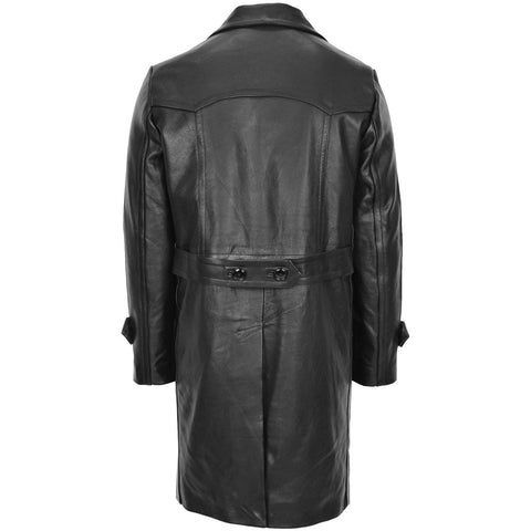 Mens Leather 3/4 Length Long Black Leather Coat