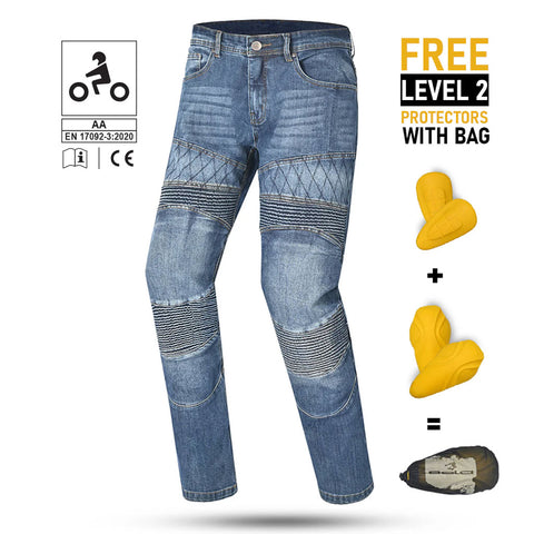 Men’s Kevlar Motorcycle Jeans – Vintage Blue Protective Biker Denim