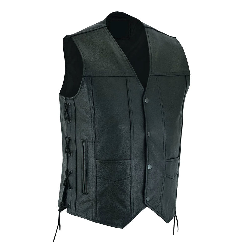 Men Side Laces Premium Leather Biker Vest