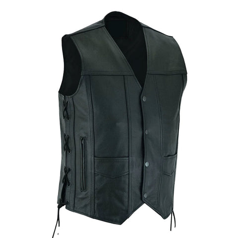 Men Side Laces Premium Leather Biker Vest