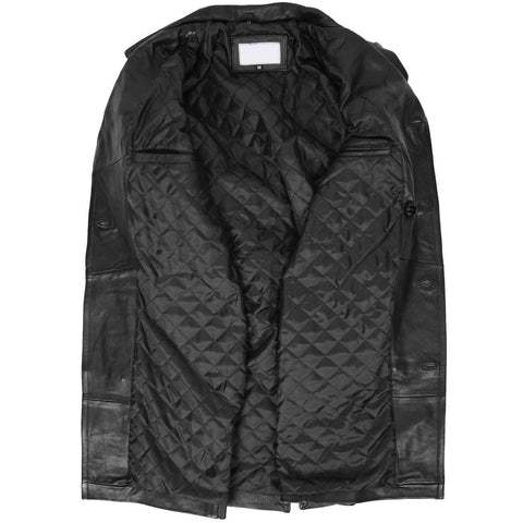 Mens Leather 3/4 Length Long Black Leather Coat
