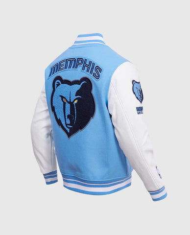 NBA Memphis Grizzlies Sky Blue Men's Rib Wool Varsity Jacket