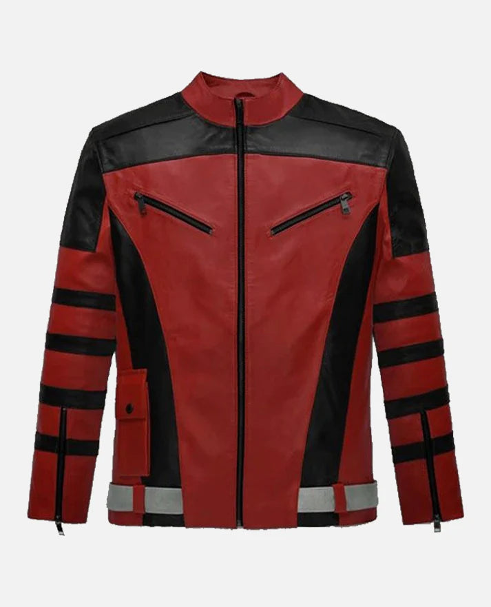 Men’s Red & Black Racing Style Leather Jacket