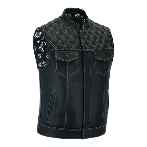 Biker Style Diamond Stitch Leather Vest