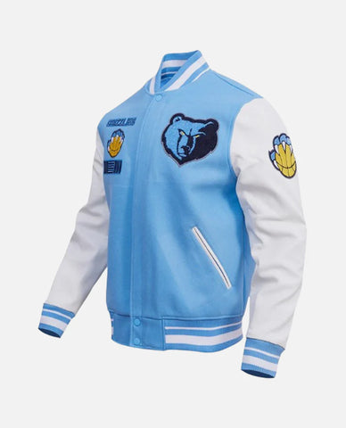 NBA Memphis Grizzlies Sky Blue Men's Rib Wool Varsity Jacket