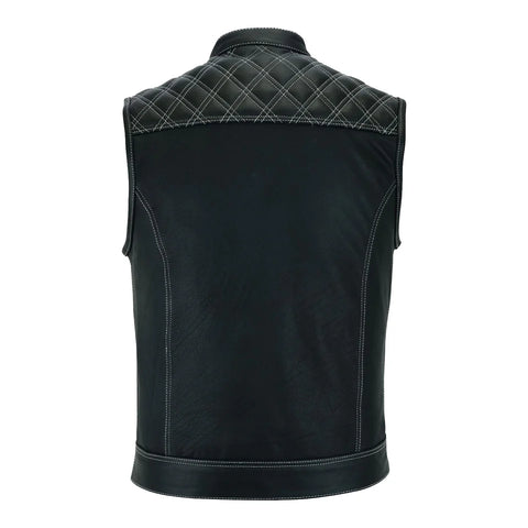 Biker Style Diamond Stitch Leather Vest