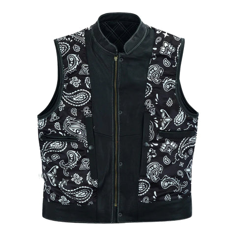 Biker Style Diamond Stitch Leather Vest