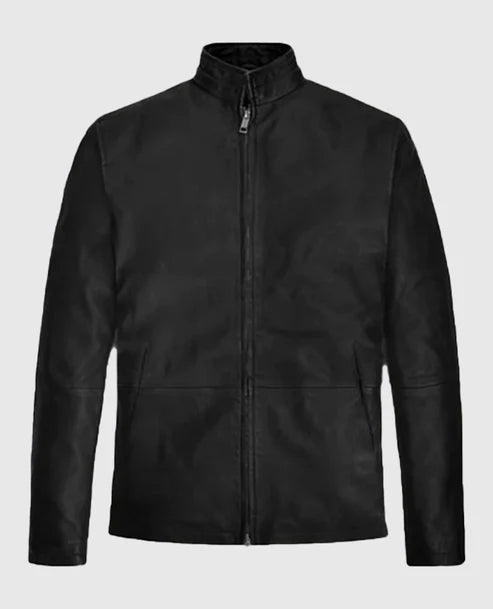 Men’s Classic Black Minimalist Leather Jacket