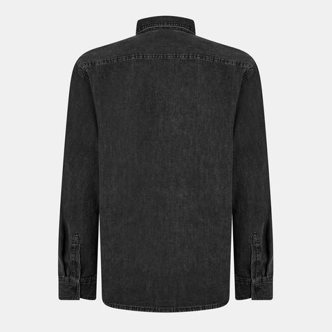 Black Washed Denim Shirt with Chest Pocket