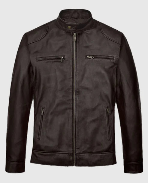 Men’s Dark Brown Classic Leather Biker Jacket