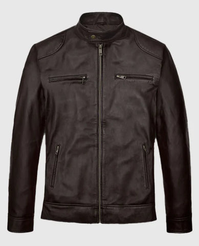 Men’s Dark Brown Classic Leather Biker Jacket
