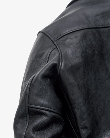 Men’s Black Classic Leather Bomber Jacket with Shirt Collar