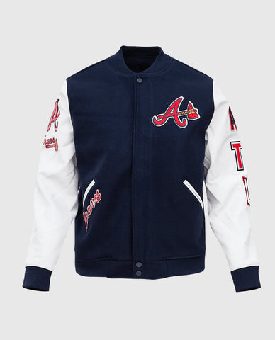 Men's Blue & White Varsity Jacket MLB Atlanta Braves Varsity Jacket