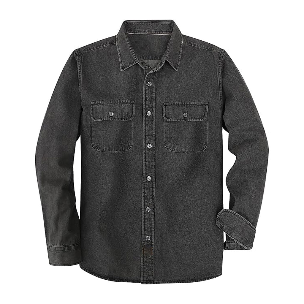 Men’s Black Denim Shirt – Washed Casual Style