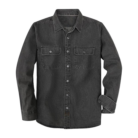 Men’s Black Denim Shirt – Washed Casual Style