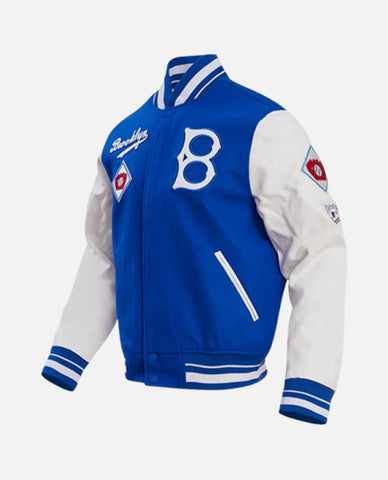 Varsity Jacket Royal Blue & White MLB Brooklyn Dodgers Men's Rib Wool