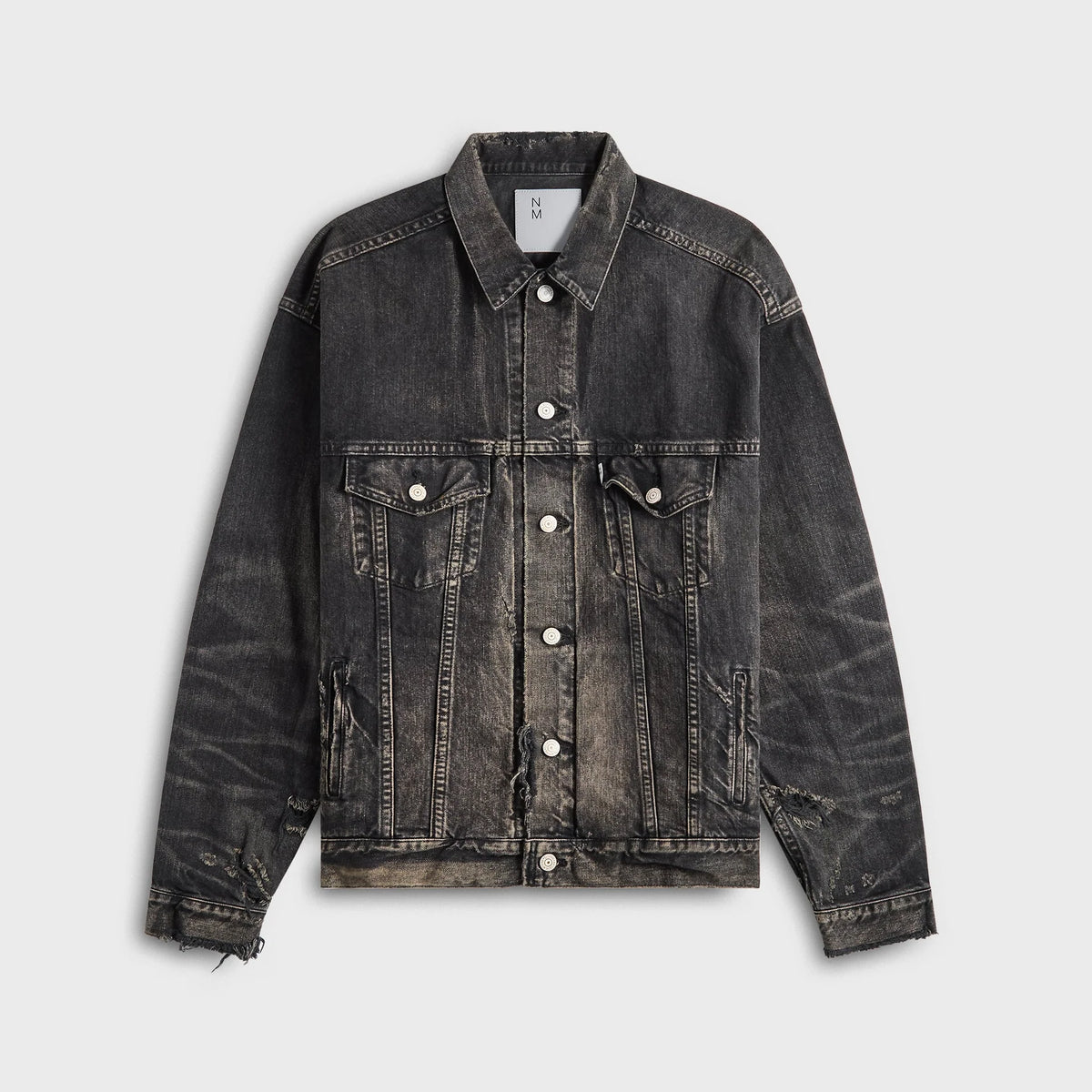 Washed Black Distressed Denim Jacket