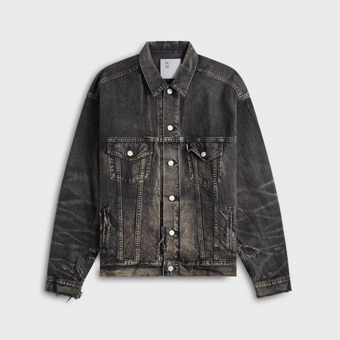 Washed Black Distressed Denim Jacket
