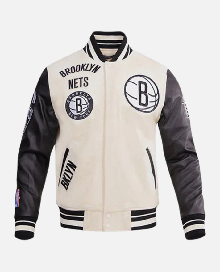 Men's Black & White Varsity Jacket NBA Brooklyn Nets Varsity Jackets