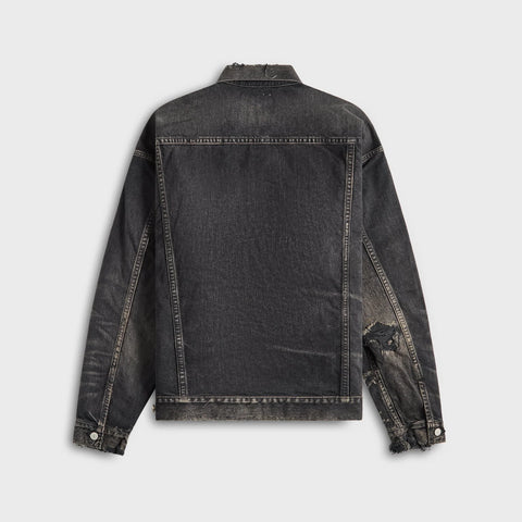 Washed Black Distressed Denim Jacket