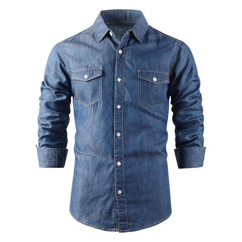 Men’s Slim Fit Denim Shirt – Mid Blue Wash