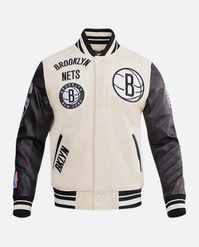 Men's Black & White Varsity Jacket NBA Brooklyn Nets Varsity Jackets