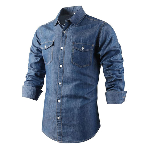 Men’s Slim Fit Denim Shirt – Mid Blue Wash