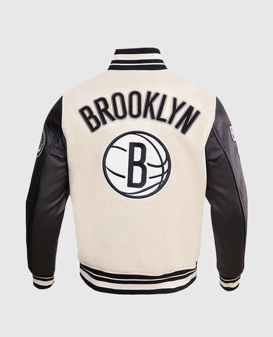 Men's Black & White Varsity Jacket NBA Brooklyn Nets Varsity Jackets