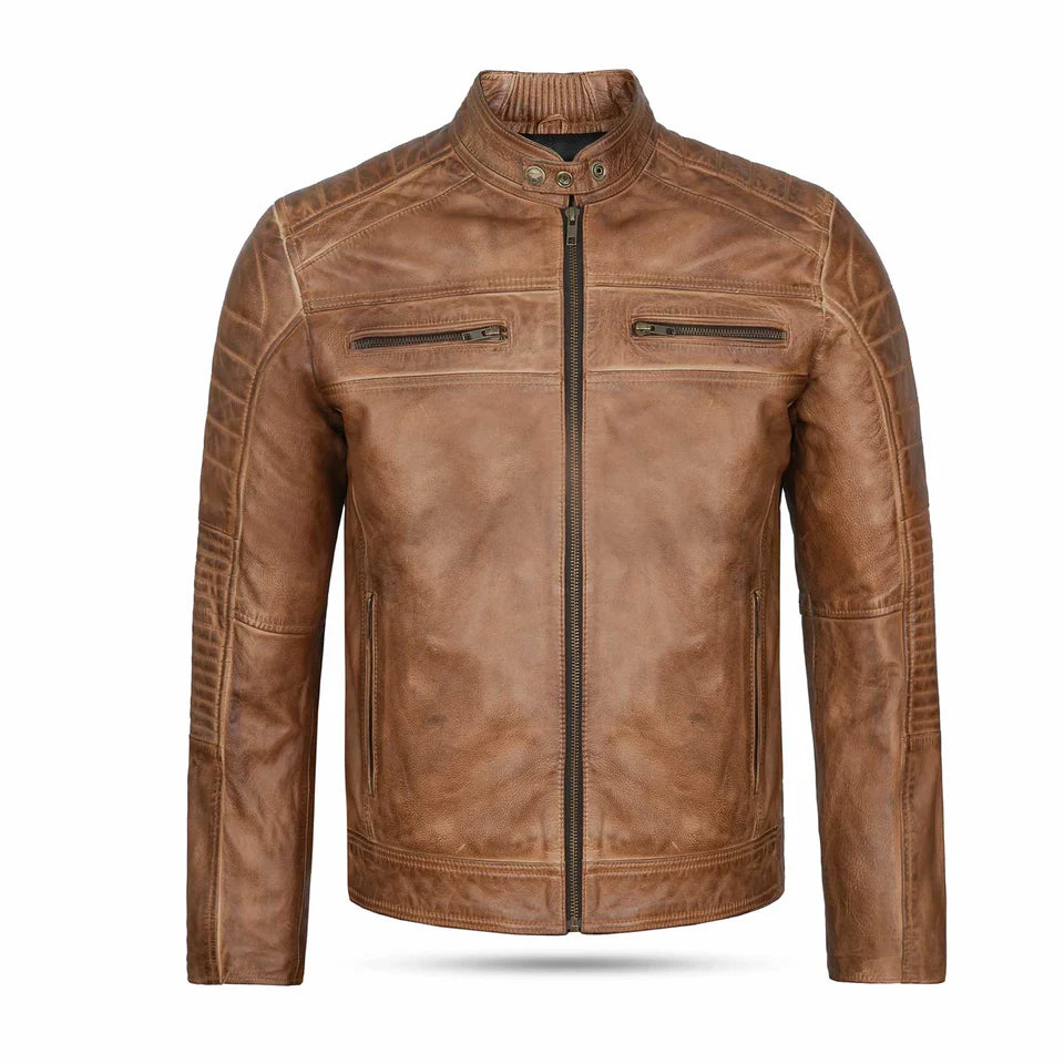 Men’s Vintage Tan Biker Leather Jacket