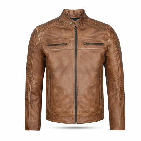 Men’s Vintage Tan Biker Leather Jacket