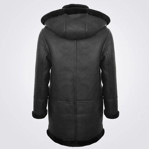 Men's Shearling Sheepskin Coat Shearling Duffle Hooded Coat