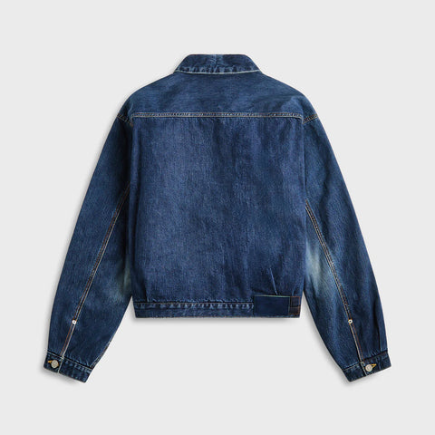 Stylish Navy Blue Jacket Damaged Check Denim Jacket