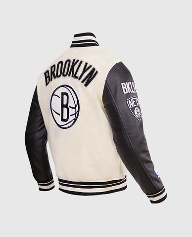 Men's Black & White Varsity Jacket NBA Brooklyn Nets Varsity Jackets