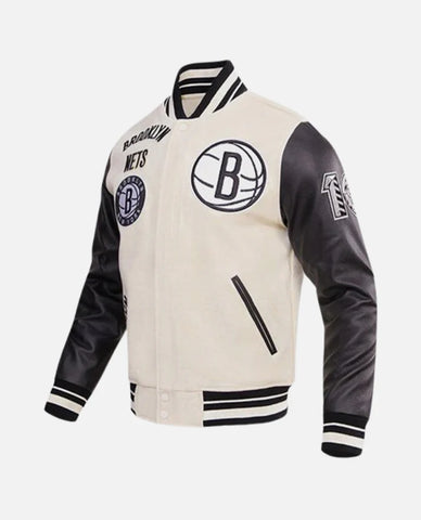 Men's Black & White Varsity Jacket NBA Brooklyn Nets Varsity Jackets