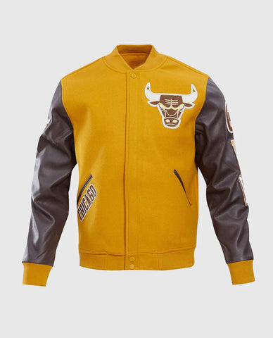 NBA Chicago Bulls Classic Wool Brown & Yellow Men's Varsity Jacket