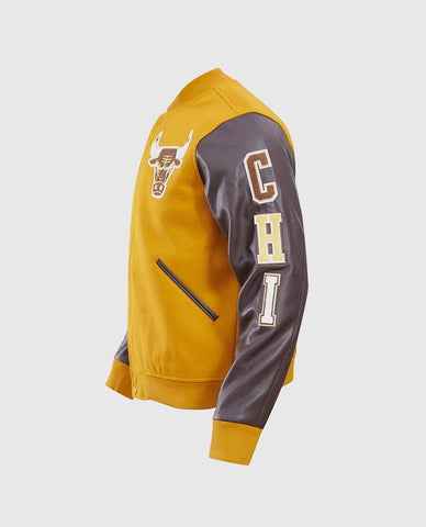 NBA Chicago Bulls Classic Wool Brown & Yellow Men's Varsity Jacket