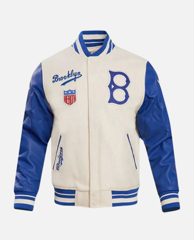 MLB Brooklyn Dodgers Retro Blue & White Classic Men's Rib Wool Varsity Jacket