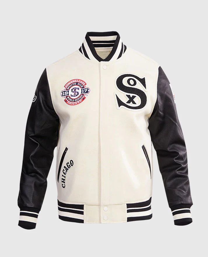 MLB Chicago Sox Men's Rib Wool White & Brown Varsity Jacket