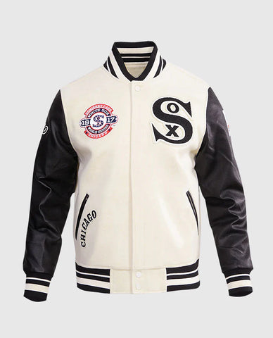 MLB Chicago Sox Men's Rib Wool White & Brown Varsity Jacket