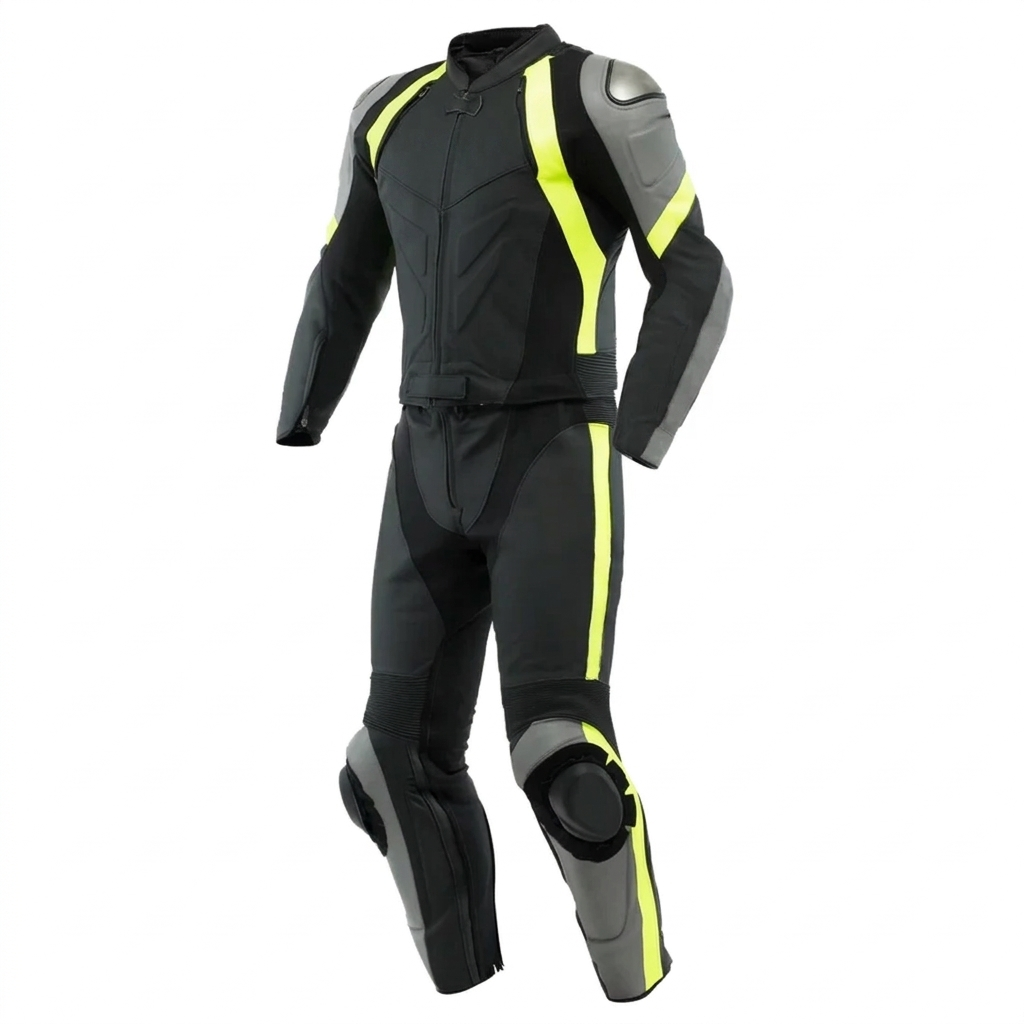 Men’s Racing Leather Motorcycle Suit – Black/Yellow