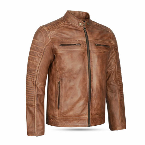 Men’s Vintage Tan Biker Leather Jacket