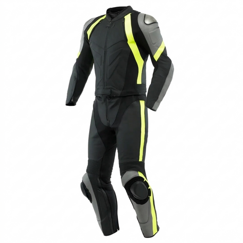 Men’s Racing Leather Motorcycle Suit – Black/Yellow