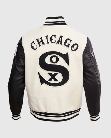 MLB Chicago Sox Men's Rib Wool White & Brown Varsity Jacket