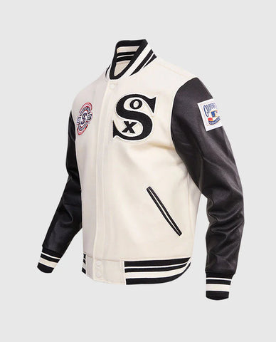 MLB Chicago Sox Men's Rib Wool White & Brown Varsity Jacket