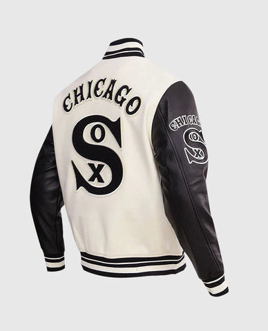 MLB Chicago Sox Men's Rib Wool White & Brown Varsity Jacket