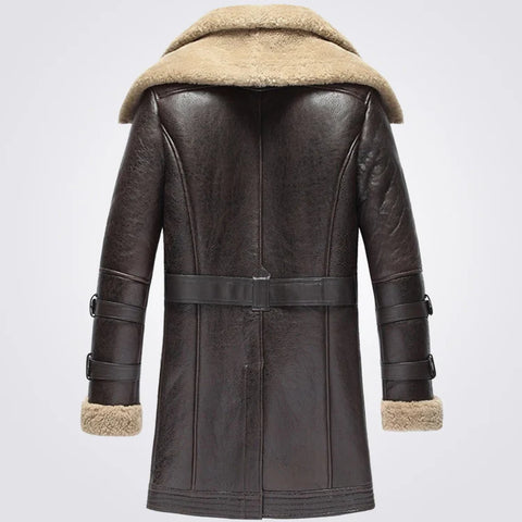 Vintage Style Trench Shearling Sheepskin Leather Coat For Men